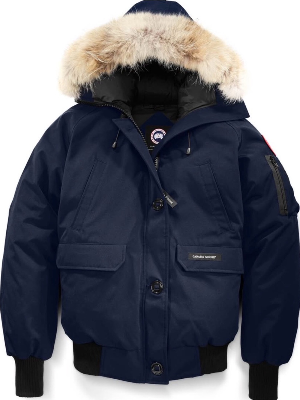 Canada Goose Navy Blue Women Down Bomber with Fur-Trim Hood